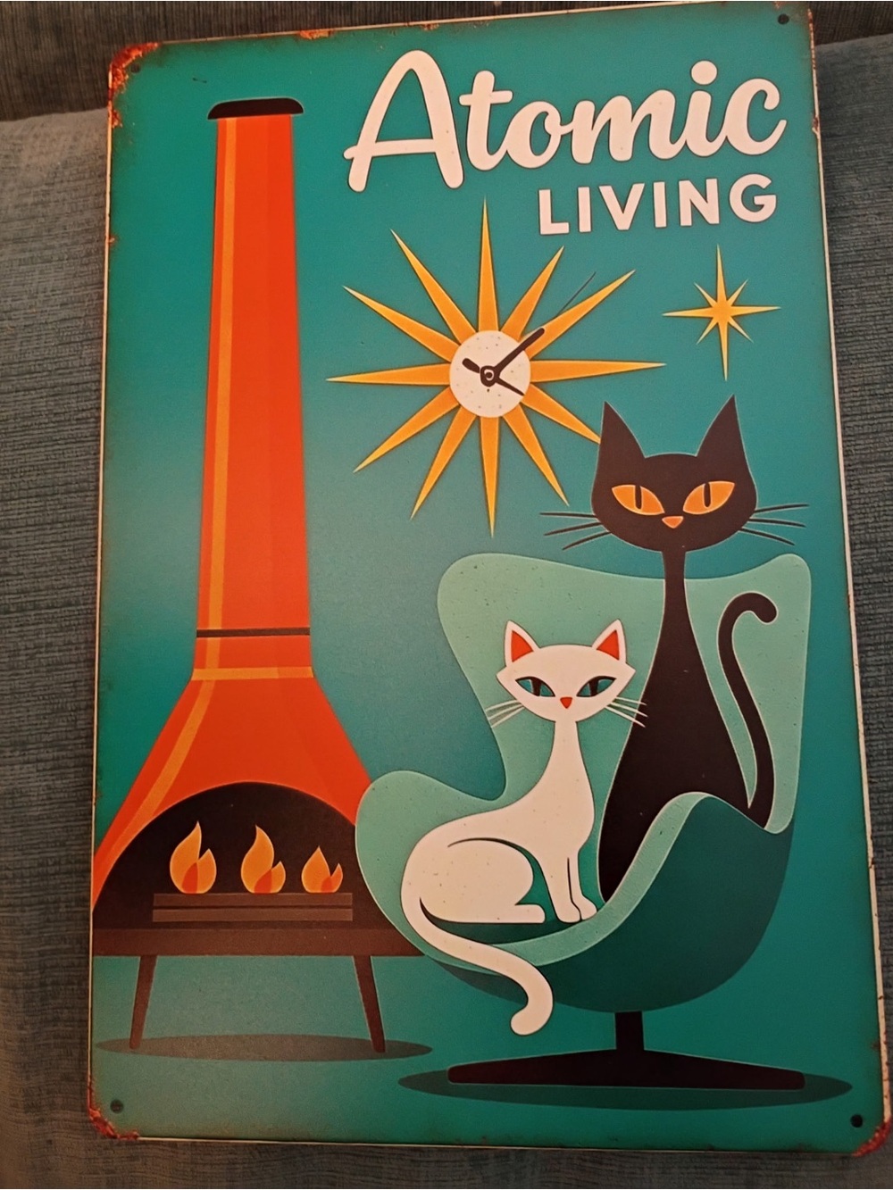 Atomic Living Mid-Century Cats Wall Art - Teal
